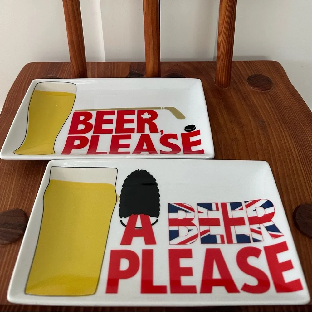 Set of 2 Crate & Barrel Beer Appetizer Plate Canada England
